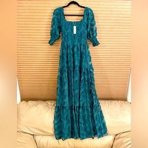 Baltic Born Paloma Smocked Feather Maxi Dress | Emerald S
